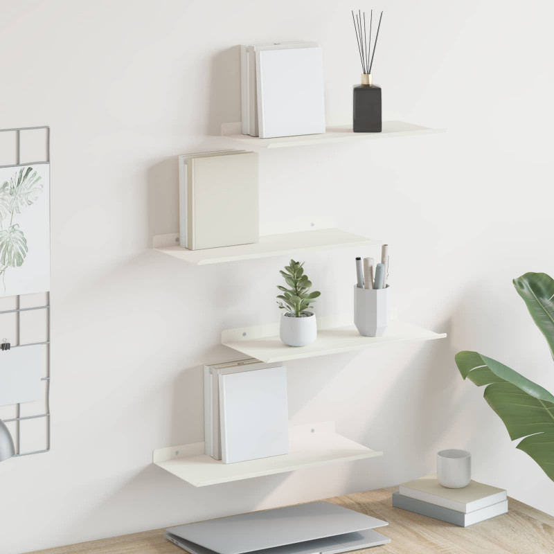 Półka wisząca 4 pcs Biały 40 x 18 x 2,5 cm Stal