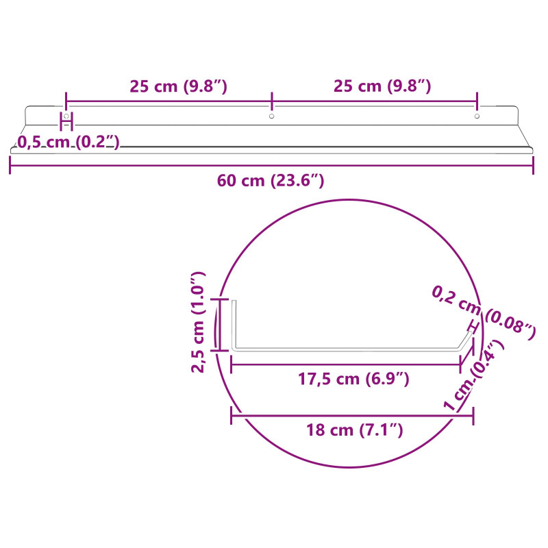 Półka wisząca 2 pcs Czarny 60 x 18 x 2,5 cm Stal