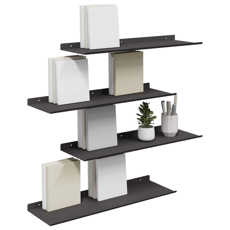 Półka wisząca 4 pcs Czarny 60 x 18 x 2,5 cm Stal