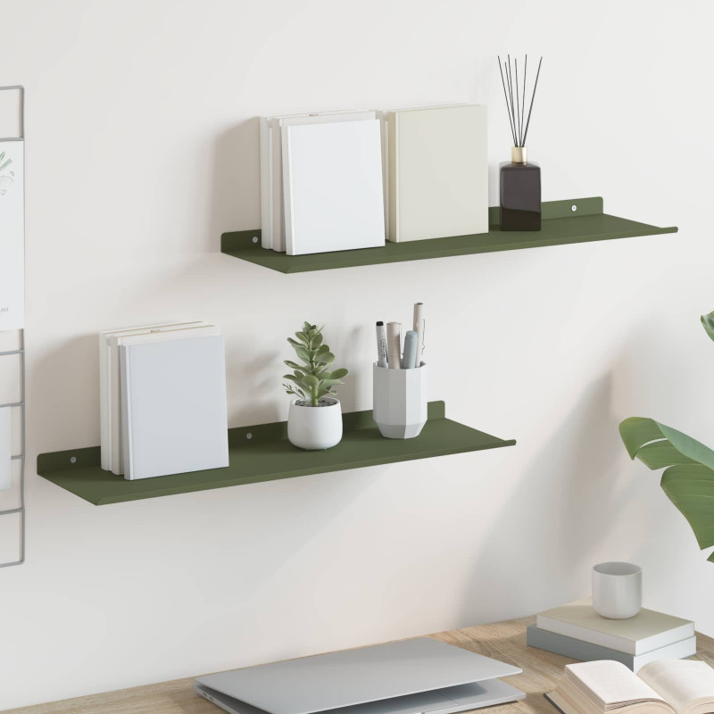 Półka wisząca 2 pcs Zielony oliwkowy 60 x 18 x 2,5 cm Stal