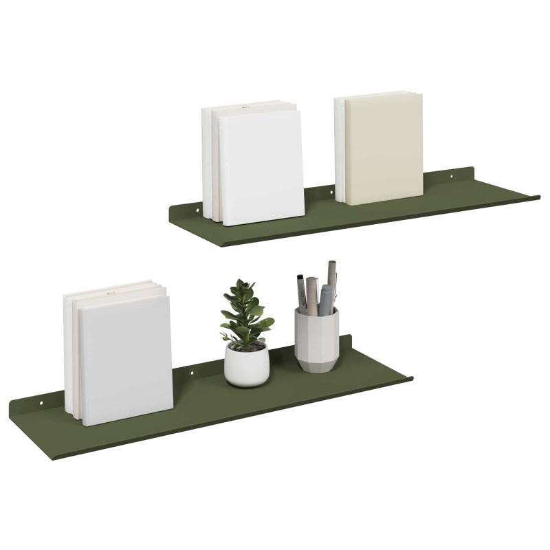 Półka wisząca 2 pcs Zielony oliwkowy 60 x 18 x 2,5 cm Stal