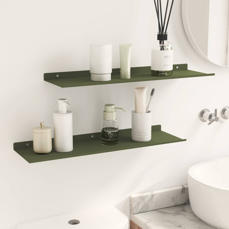 Półka wisząca 2 pcs Zielony oliwkowy 60 x 18 x 2,5 cm Stal