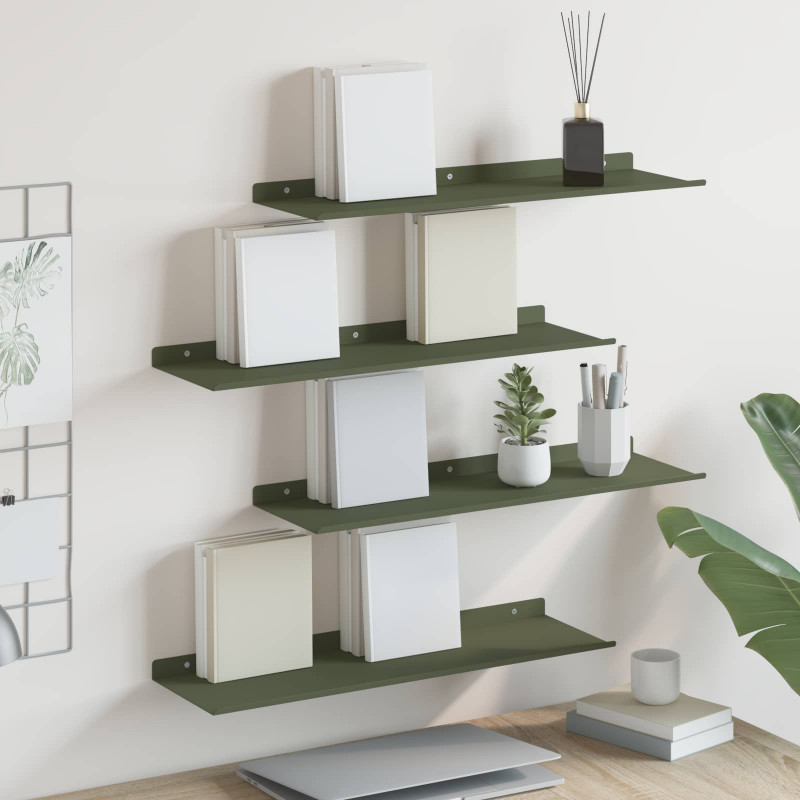 Półka wisząca 4 pcs Zielony oliwkowy 60 x 18 x 2,5 cm Stal