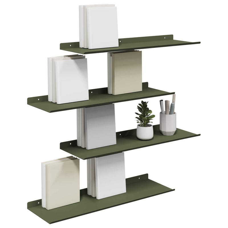 Półka wisząca 4 pcs Zielony oliwkowy 60 x 18 x 2,5 cm Stal