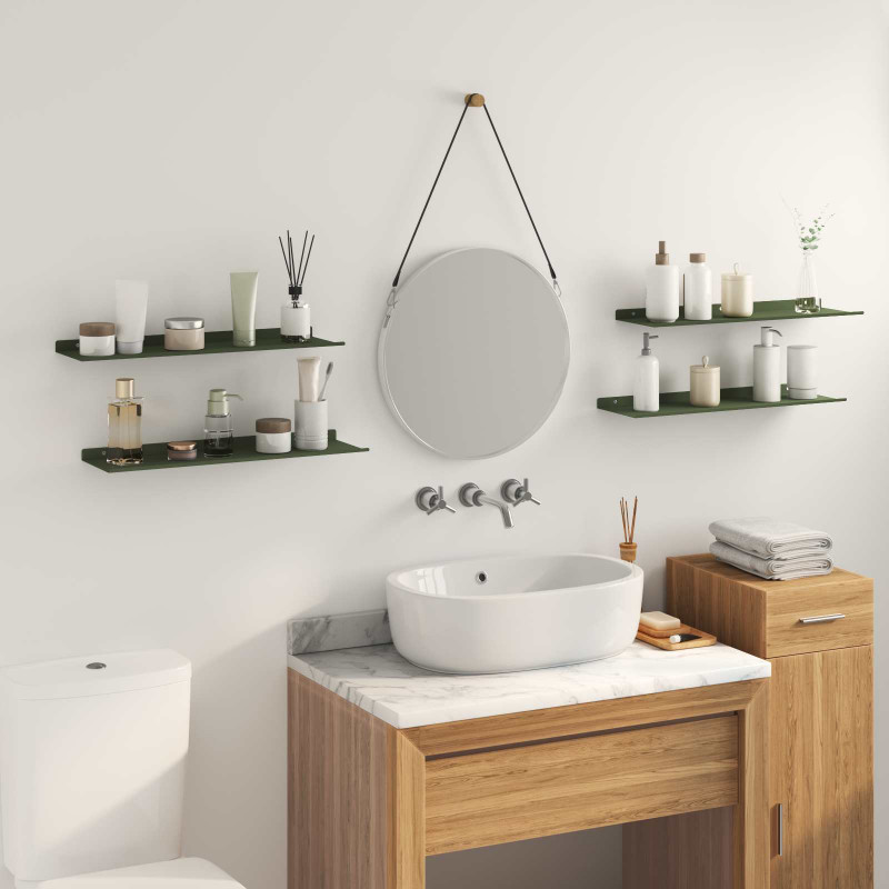 Półka wisząca 4 pcs Zielony oliwkowy 60 x 18 x 2,5 cm Stal