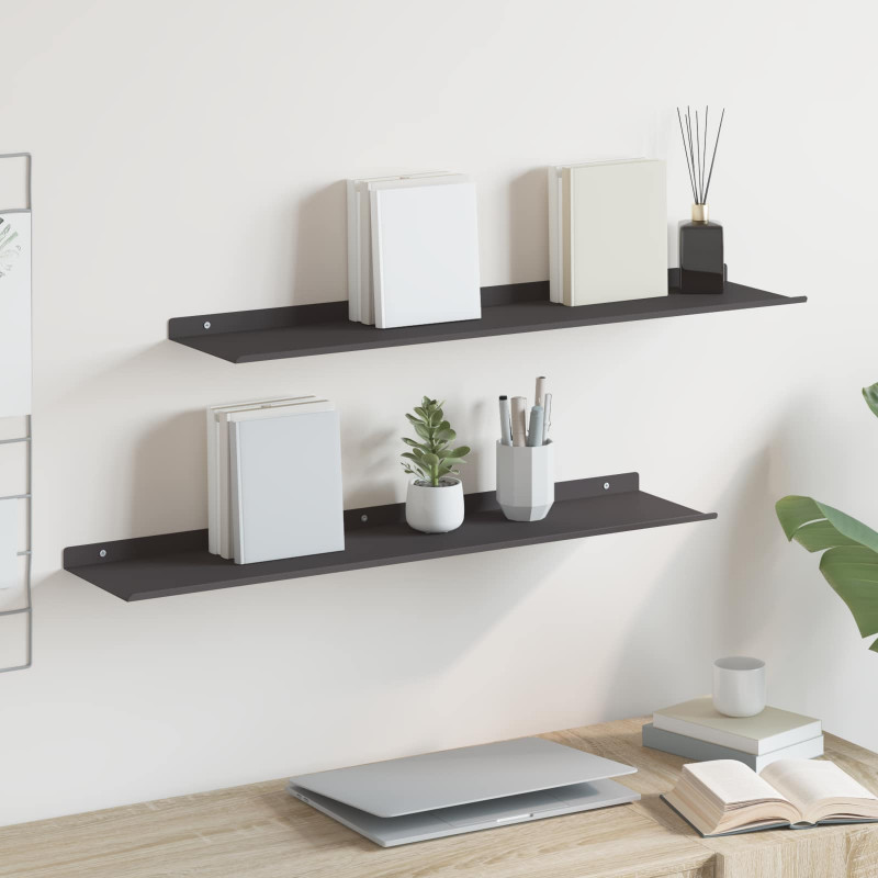 Półka wisząca 2 pcs Czarny 80 x 18 x 2,5 cm Stal
