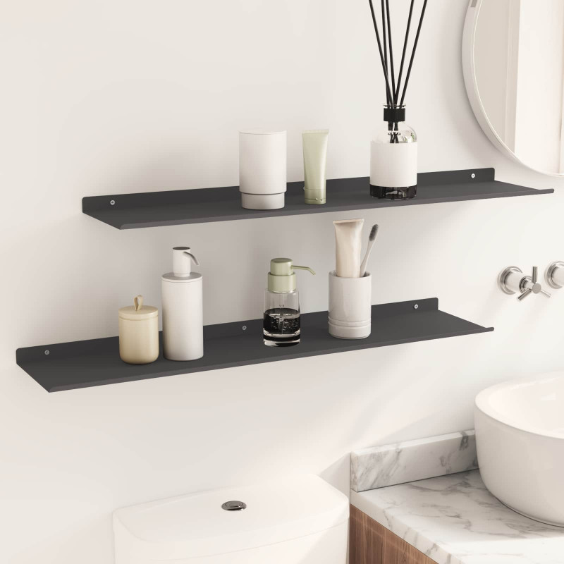 Półka wisząca 2 pcs Czarny 80 x 18 x 2,5 cm Stal