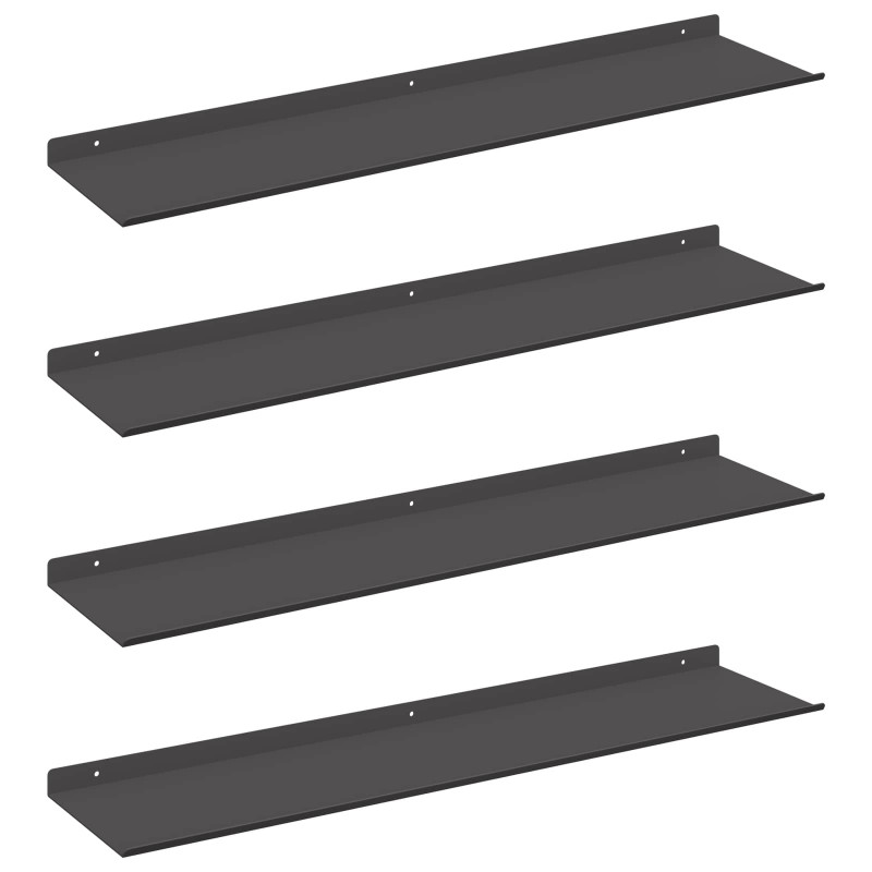 Półka wisząca 4 pcs Czarny 80 x 18 x 2,5 cm Stal