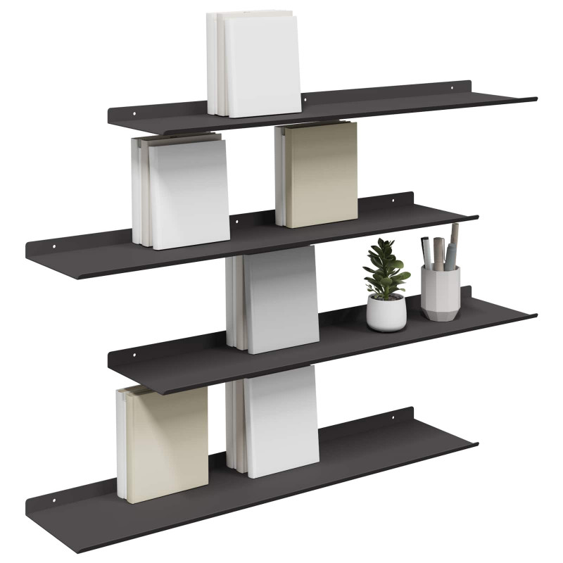 Półka wisząca 4 pcs Czarny 80 x 18 x 2,5 cm Stal