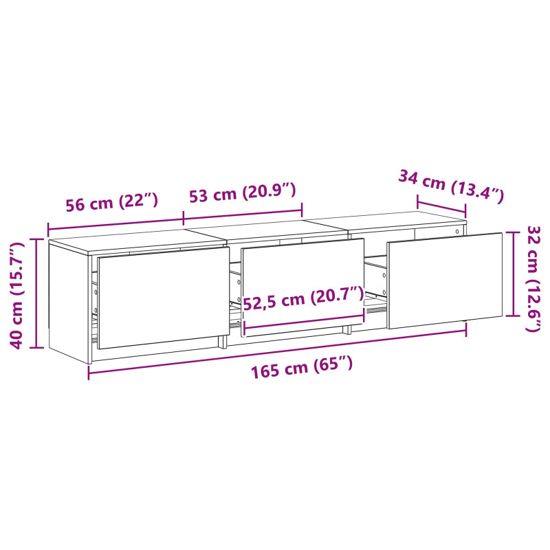 Szafka pod telewizor z LED Dąb rzemieślniczy 165 x 34 x 40 cm