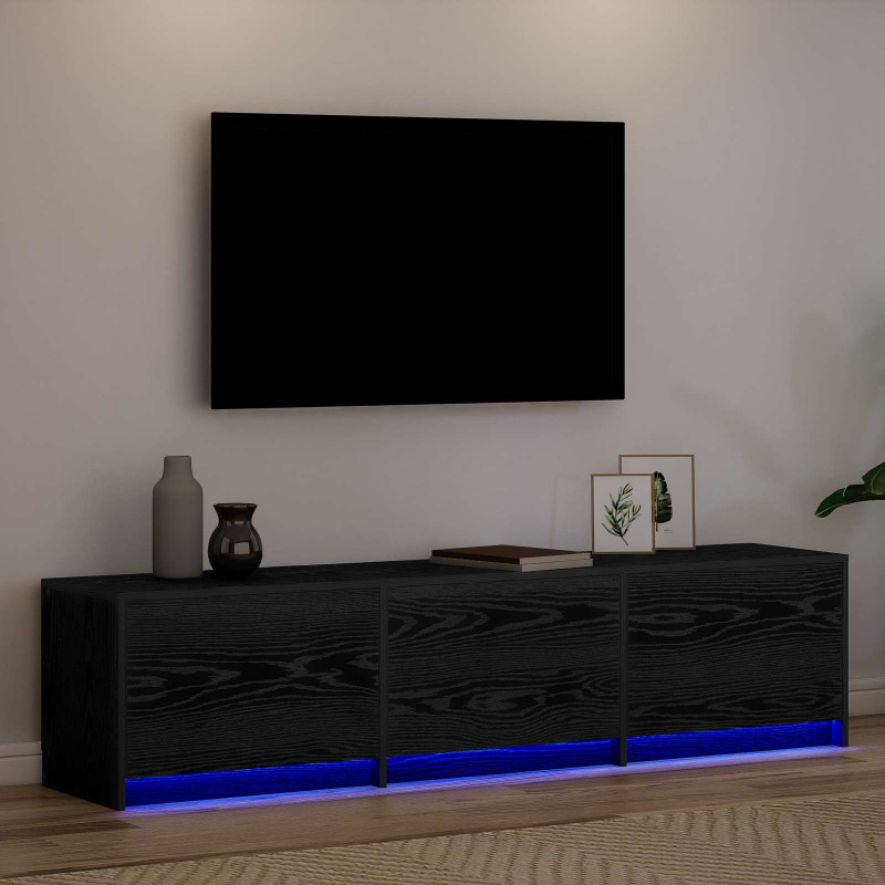 Szafka pod telewizor z LED Czarny Dąb 165 x 34 x 40 cm