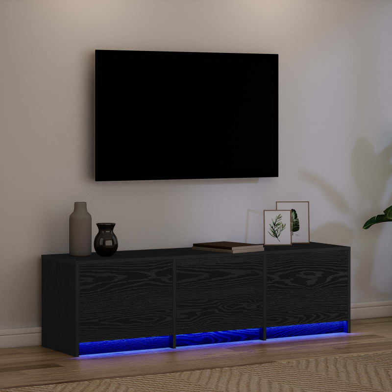 Szafka pod telewizor z LED Czarny Dąb 140 x 34 x 40 cm