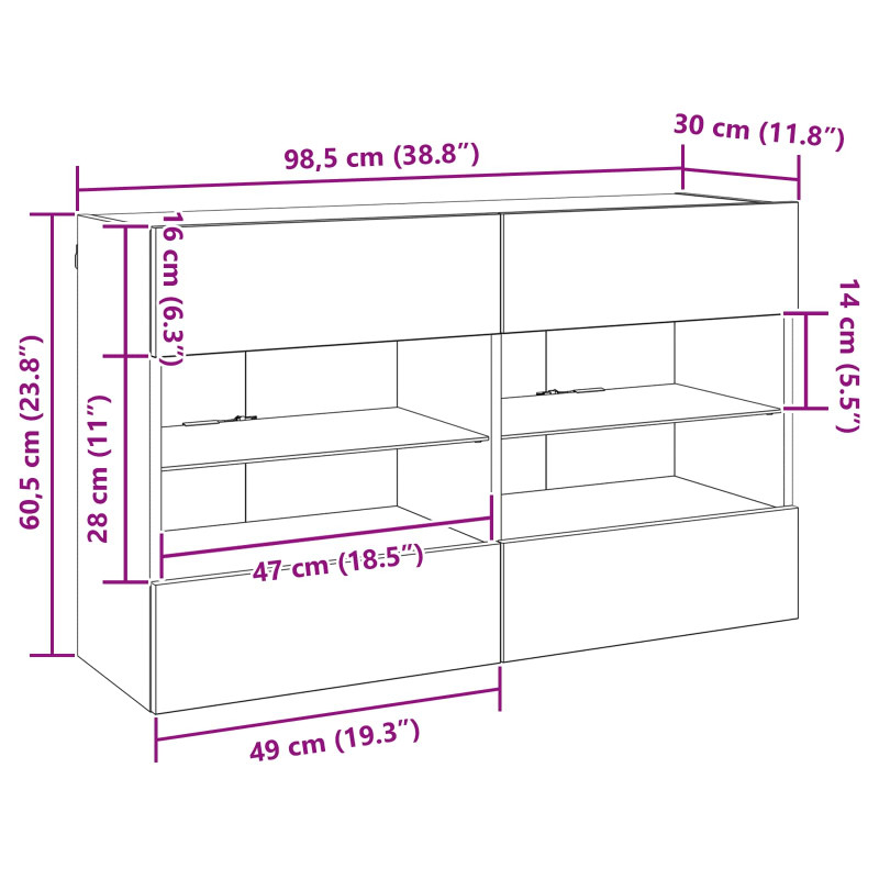 Szafka pod telewizor Czarny Dąb 98,5 x 30 x 60,5 cm