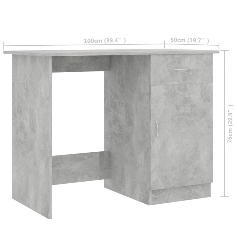 Biurko, szarość betonu, 100x50x76 cm, materiał drewnopochodny