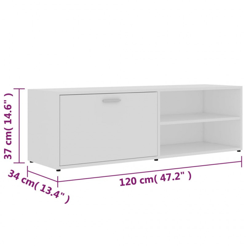Szafka pod TV, biała, 120x34x37 cm, materiał drewnopochodny