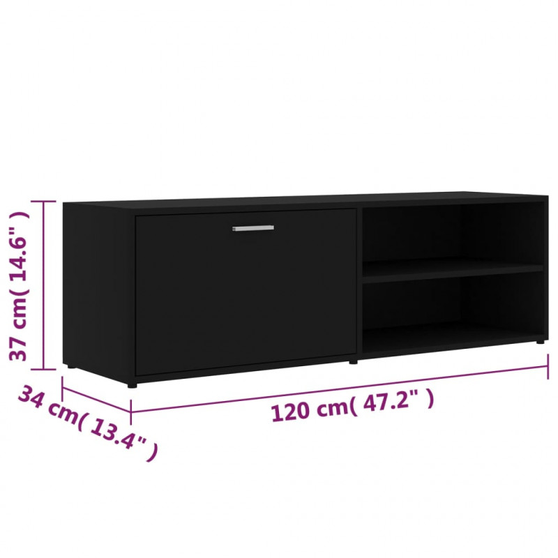 Szafka pod TV, czarna, 120x34x37 cm, materiał drewnopochodny