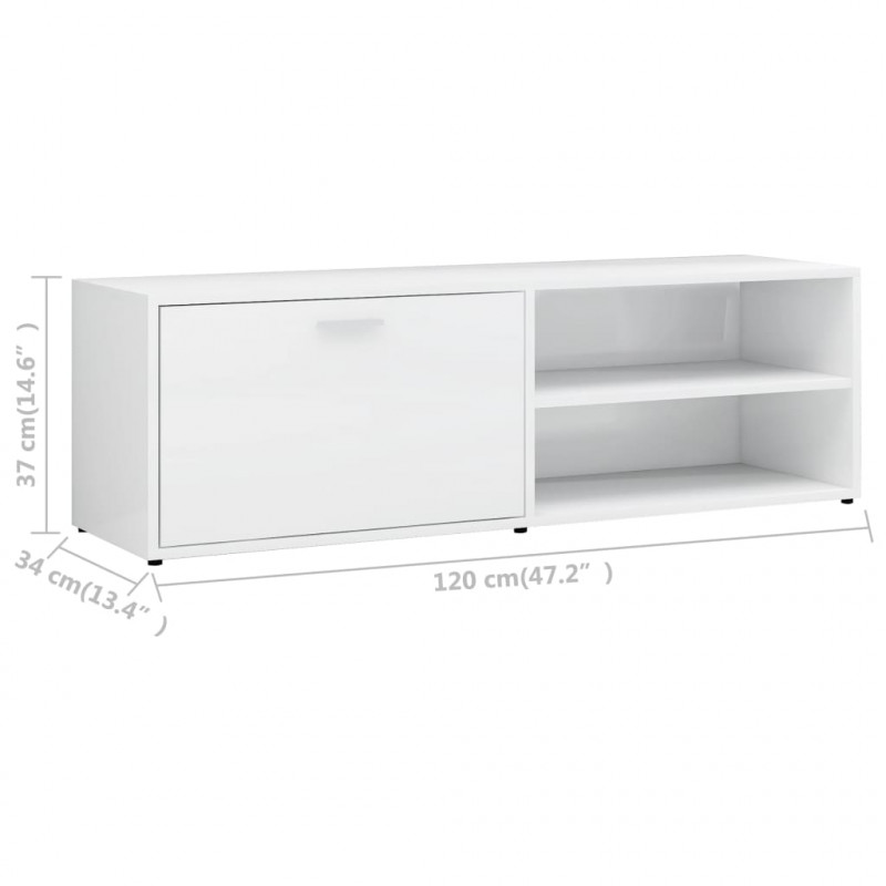 Szafka pod TV, wysoki połysk, biała, 120x34x37cm