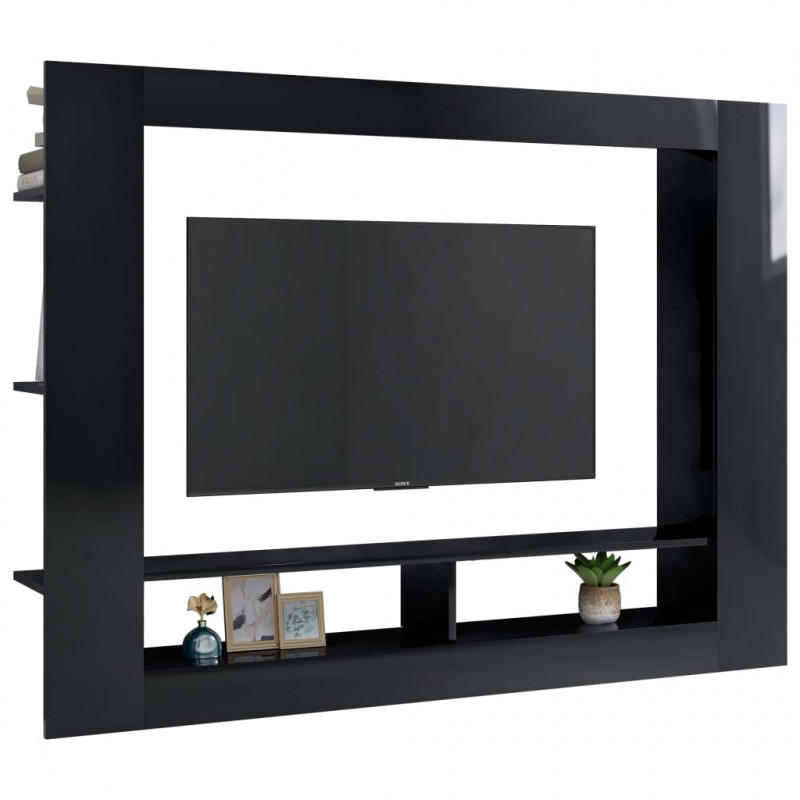 Szafka TV, czarna, wysoki połysk, 152x22x113 cm
