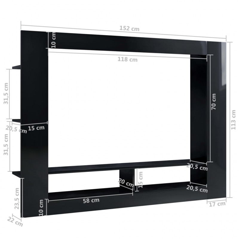 Szafka TV, czarna, wysoki połysk, 152x22x113 cm