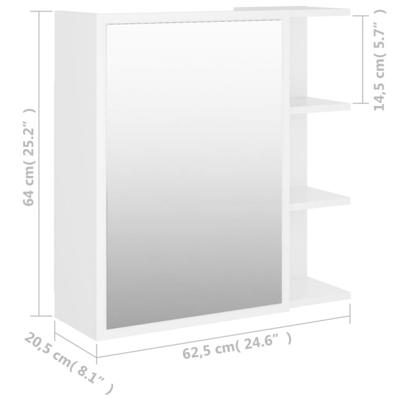 Szafka z lustrem, biała 62,5x20,5x64 cm materiał drewnopochodny