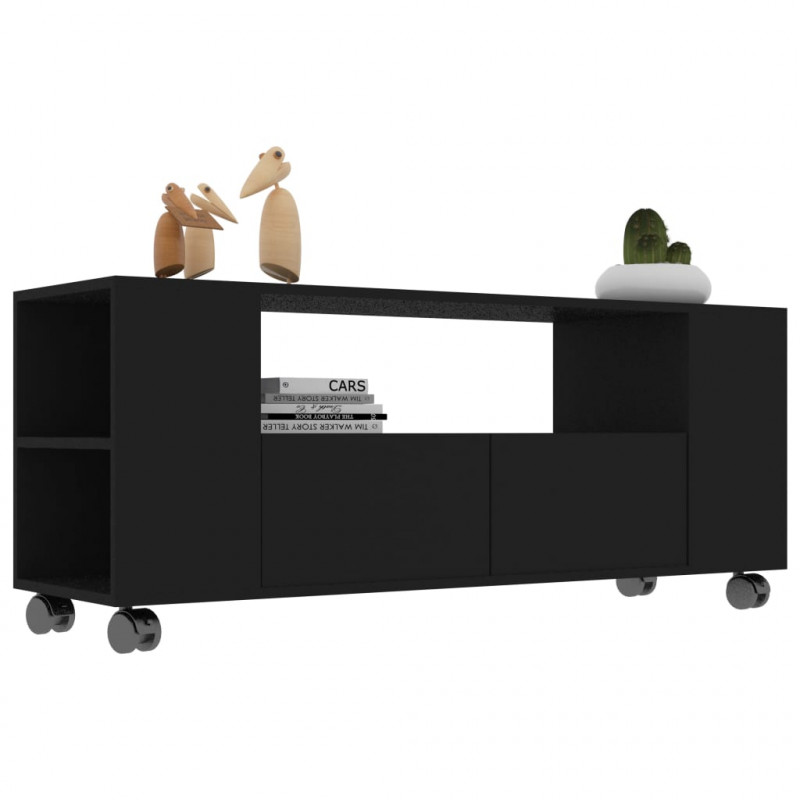 Szafka pod TV, czarna, 120x35x48 cm, materiał drewnopochodny