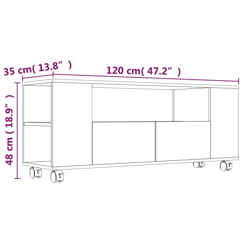 Szafka pod TV, czarna, 120x35x48 cm, materiał drewnopochodny