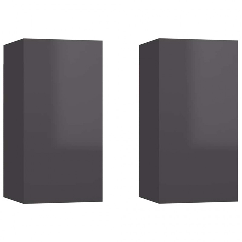 Szafki TV, 2 szt., wysoki połysk, szare, 30,5x30x60 cm
