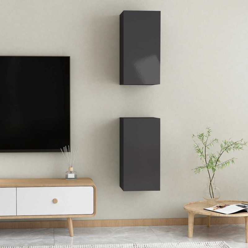 Szafki TV, 2 szt., wysoki połysk, szare, 30,5x30x60 cm