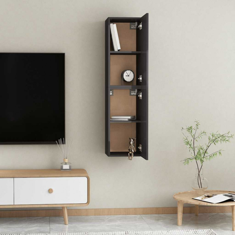 Szafki TV, 2 szt., wysoki połysk, szare, 30,5x30x60 cm
