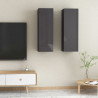 Szafki TV, 2 szt., wysoki połysk, szare, 30,5x30x90 cm