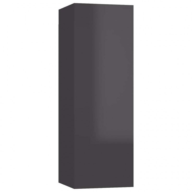 Szafki TV, 2 szt., wysoki połysk, szare, 30,5x30x90 cm
