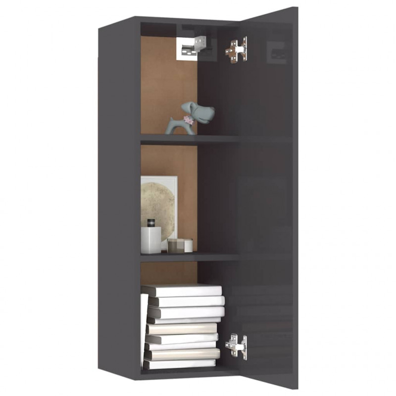 Szafki TV, 2 szt., wysoki połysk, szare, 30,5x30x90 cm