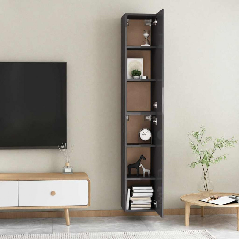 Szafki TV, 2 szt., wysoki połysk, szare, 30,5x30x90 cm