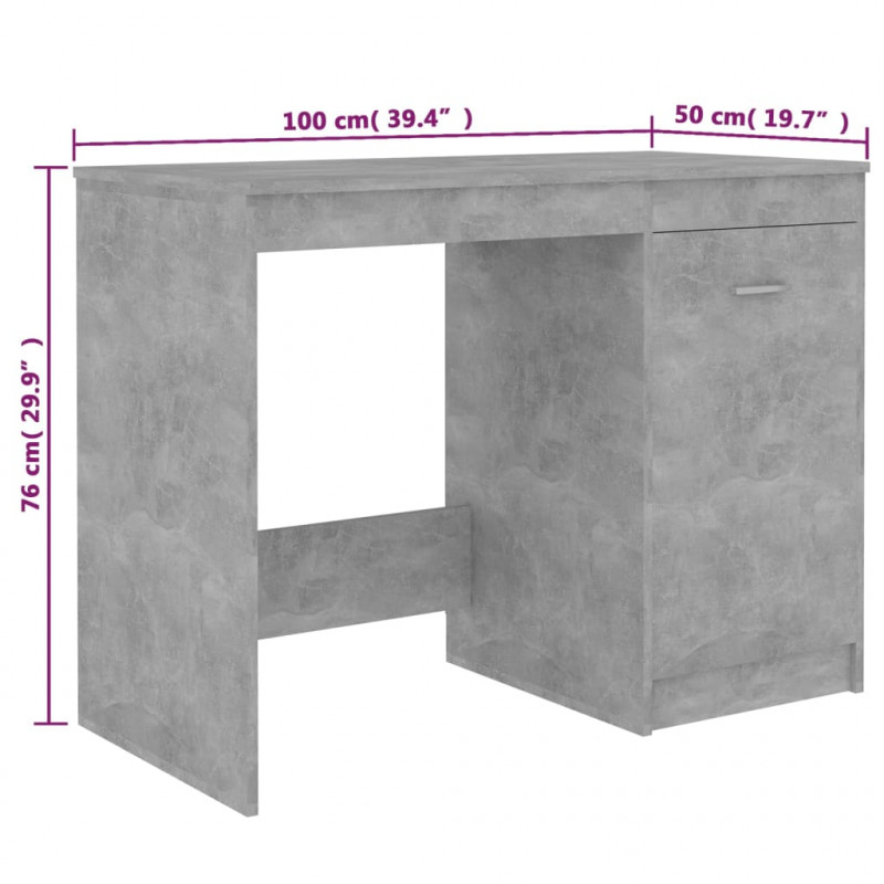 Biurko, szarość betonu, 100x50x76 cm, materiał drewnopochodny