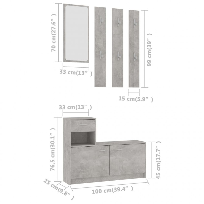 Segment do przedpokoju, szarość betonu, 100x25x76,5 cm
