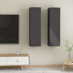 Szafki TV, 2 szt., szare, wysoki połysk, 30,5x30x110 cm
