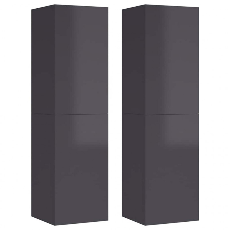 Szafki TV, 2 szt., szare, wysoki połysk, 30,5x30x110 cm