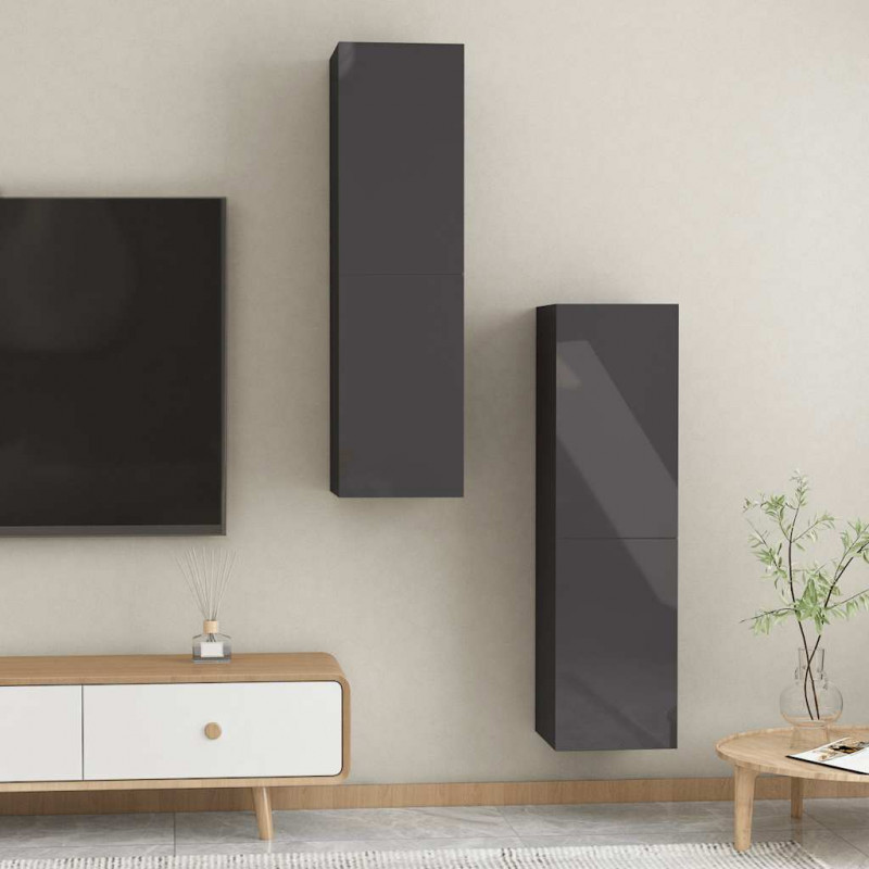 Szafki TV, 2 szt., szare, wysoki połysk, 30,5x30x110 cm