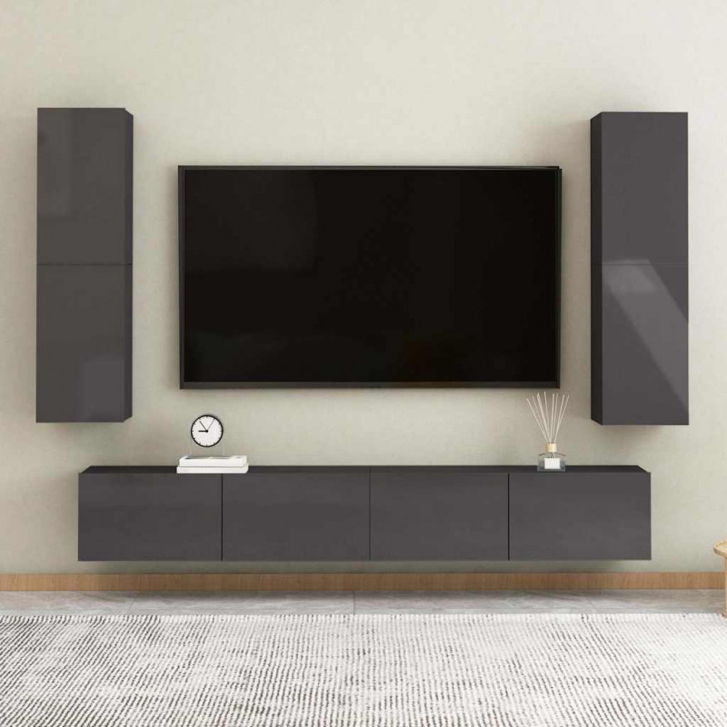 Szafki TV, 2 szt., szare, wysoki połysk, 30,5x30x110 cm