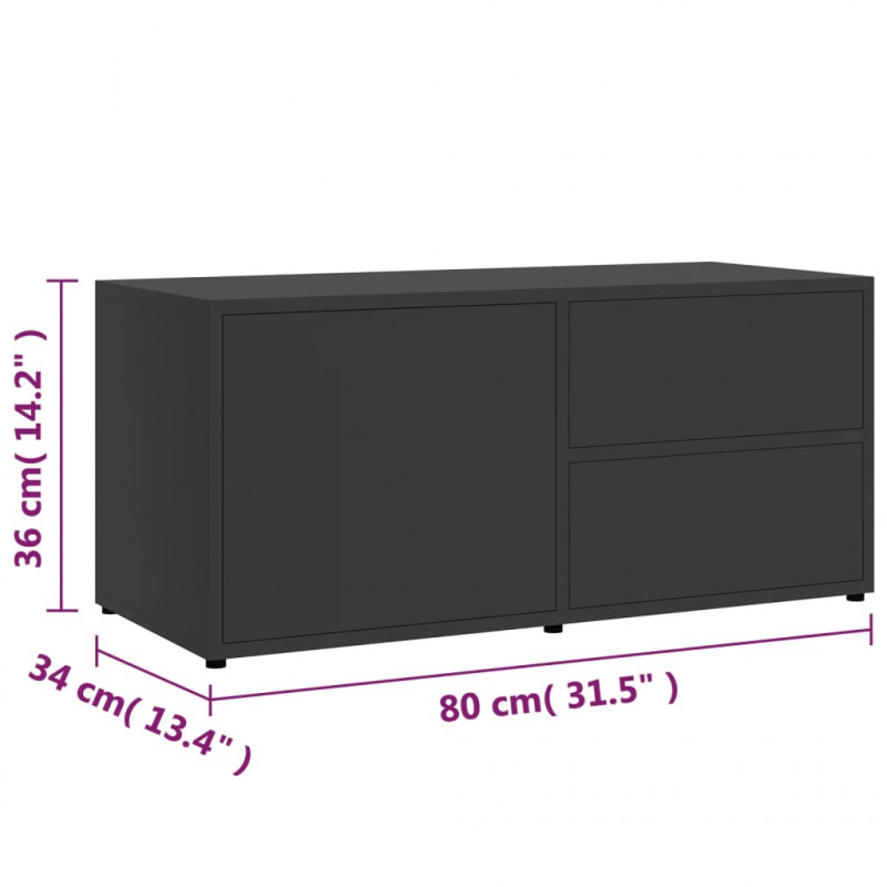 Szafka pod TV, szara, 80x34x36 cm, materiał drewnopochodny