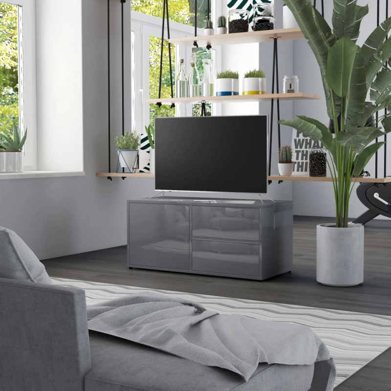 Szafka pod TV, szara na wysoki połysk, 80x34x36 cm