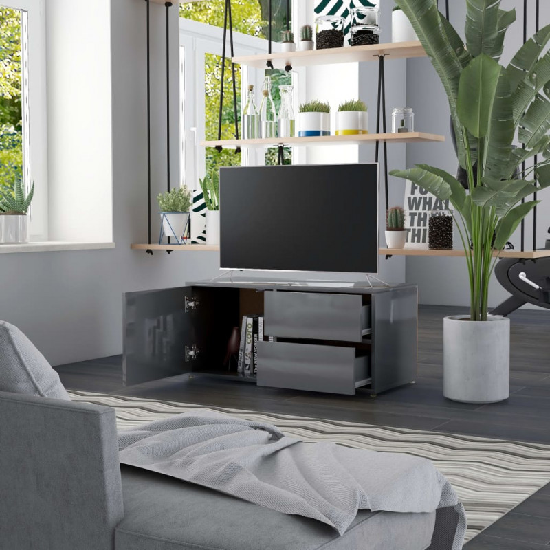 Szafka pod TV, szara na wysoki połysk, 80x34x36 cm