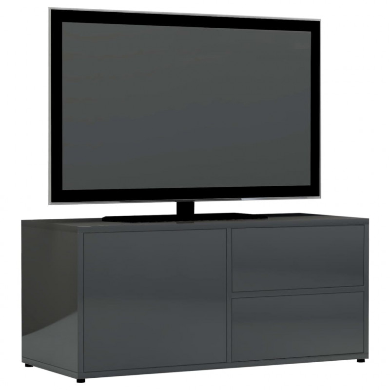 Szafka pod TV, szara na wysoki połysk, 80x34x36 cm