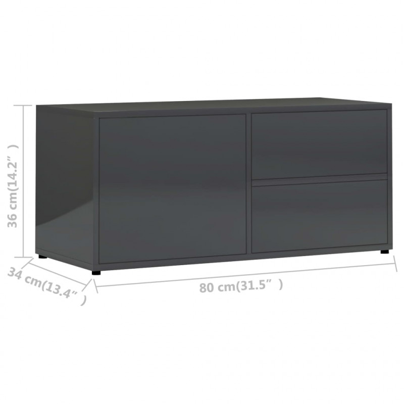 Szafka pod TV, szara na wysoki połysk, 80x34x36 cm