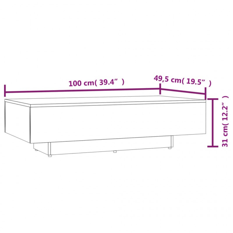 Stolik kawowy, szary, 100x49,5x31 cm, materiał drewnopochodny