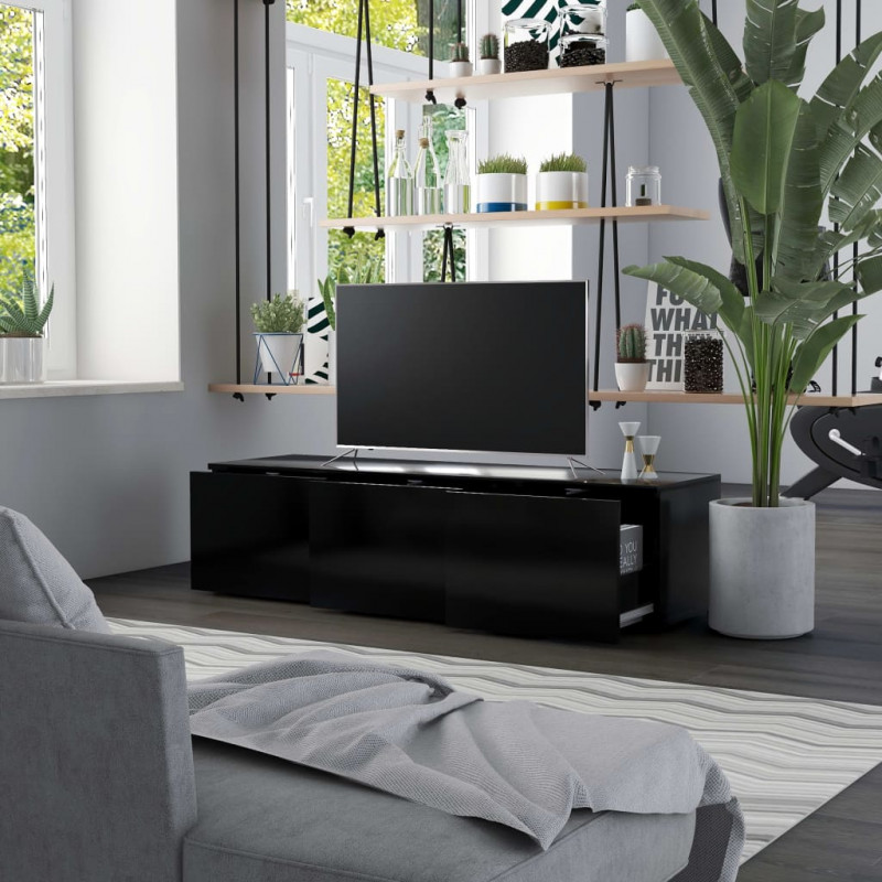 Szafka pod TV, czarna, 120x34x30 cm, materiał drewnopochodny