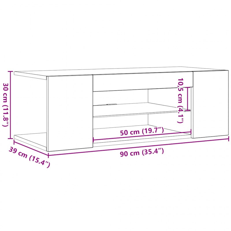 Szafka TV z oświetleniem LED, dąb sonoma, 90x39x30 cm