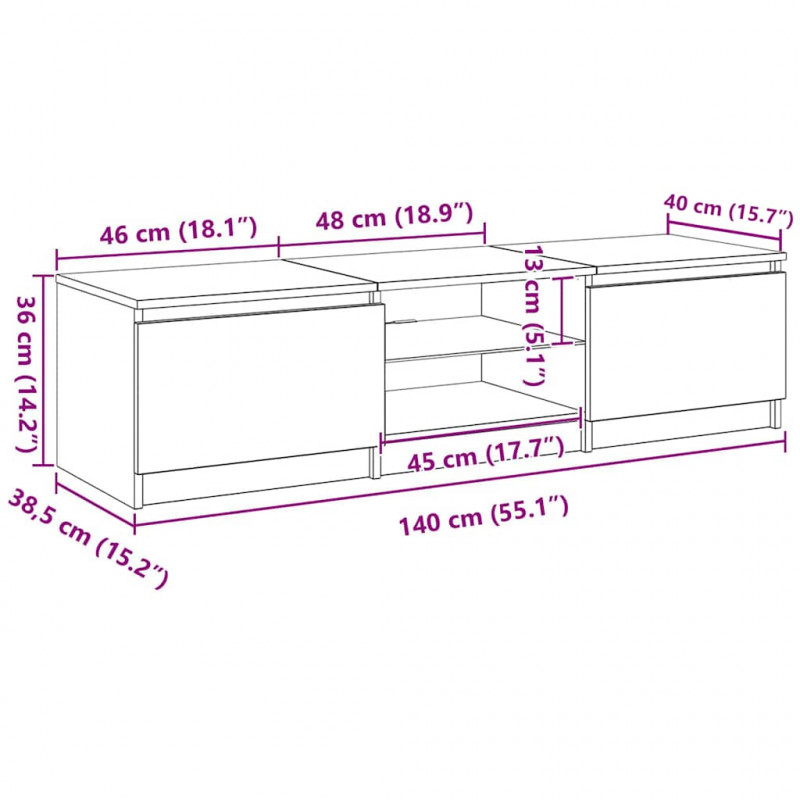 Szafka pod TV, z LED, dąb sonoma, 140 x 40 x 35,5 cm