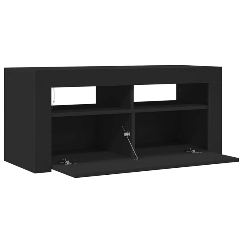 Szafka pod TV z oświetleniem LED, czarna, 90x35x40 cm