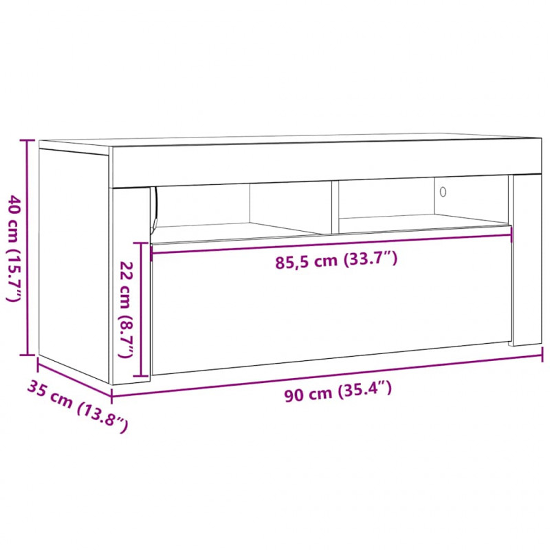 Szafka TV z oświetleniem LED, dąb sonoma, 90x35x40 cm